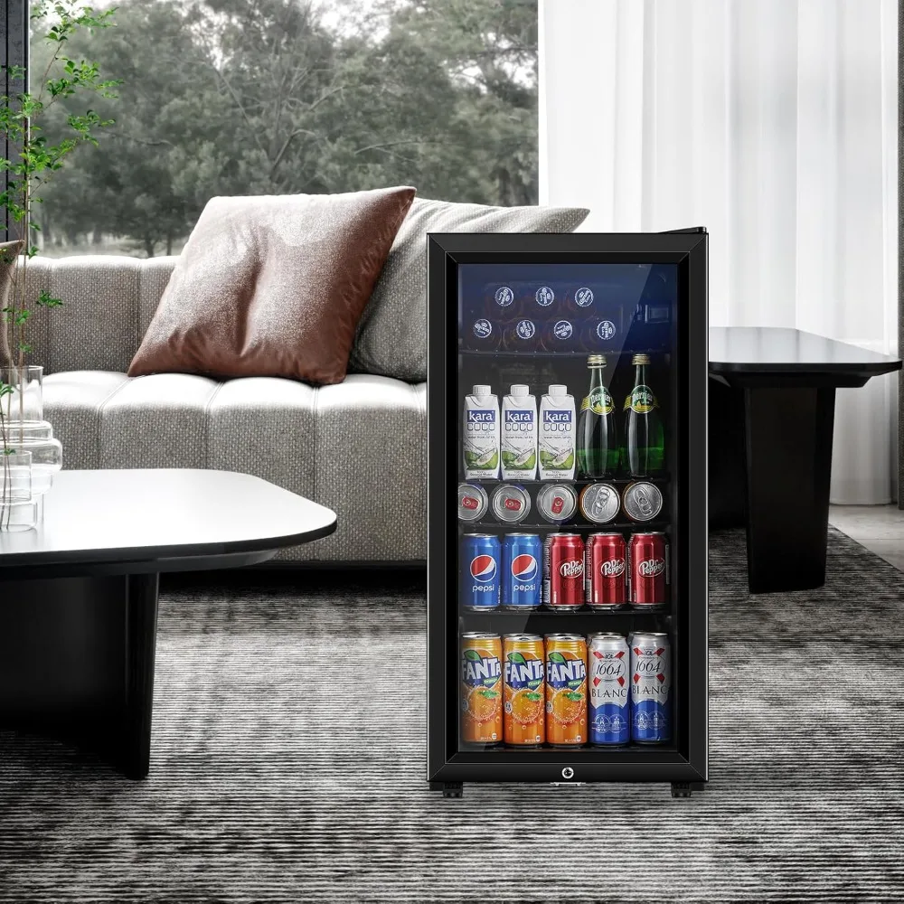 Beverage Refrigerator, Three Point Two Cubic Foot Mini Fridge, Double Glass Door Cooler For Soda Beer Wine, Home Use