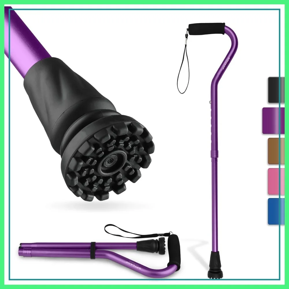 

Lightweight Folding Walking Cane with Offset Soft Cushioned Handle, Adjustable & Collapsible for Mobility & Leg Surgery Recovery