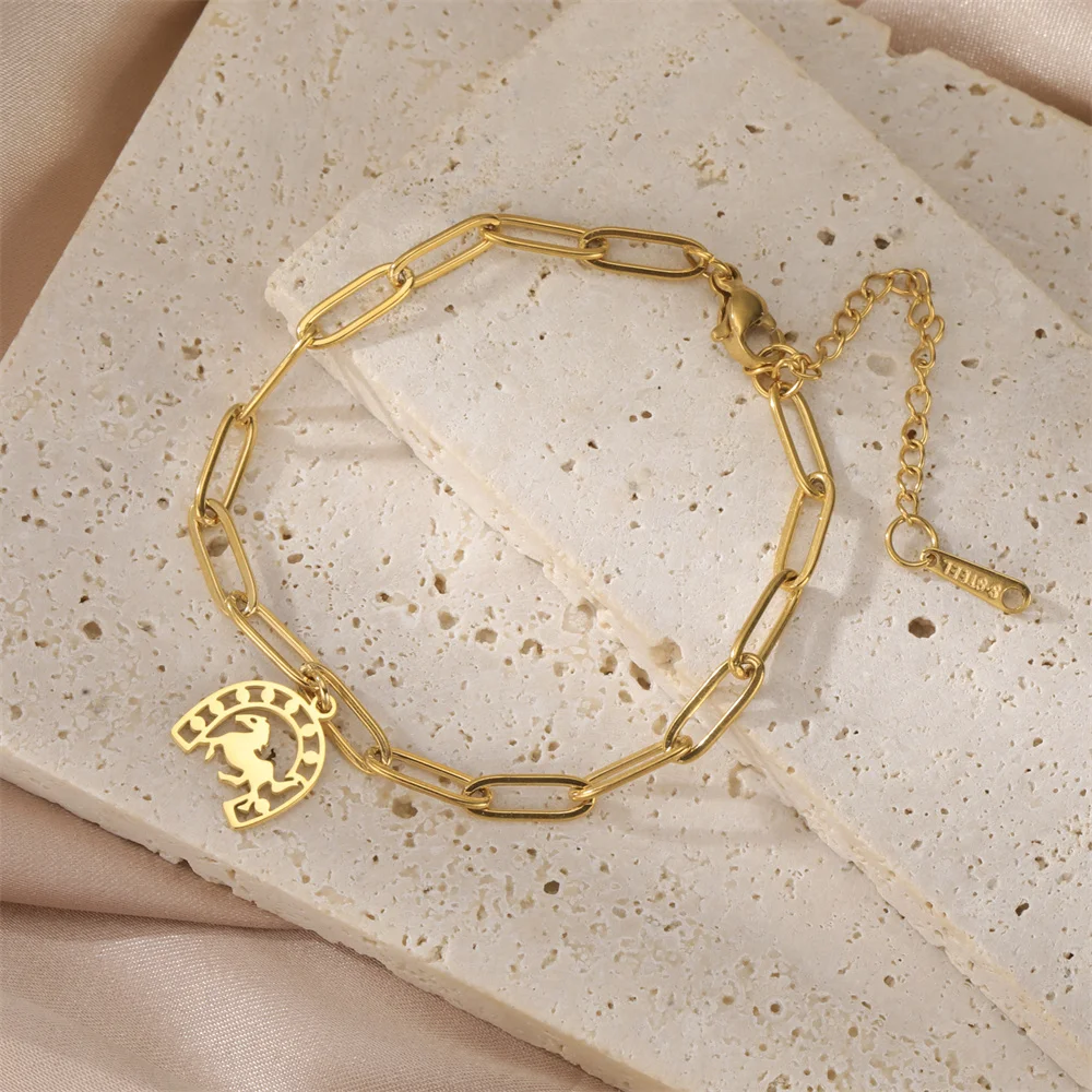 

Kkjoy Lovely Stainless Steel Gold Color Double Chain Hollow Horseshoe Pendant Anklet For Women Red String Lucky Jewelry Gift