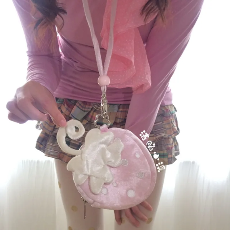 

Ins милый кошелек из клубничной ткани, мультяшный кошелек, мини-кошелек на молнии для девочек, кабель, сумка для гарнитуры, многофункциональная подвесная сумка для хранения