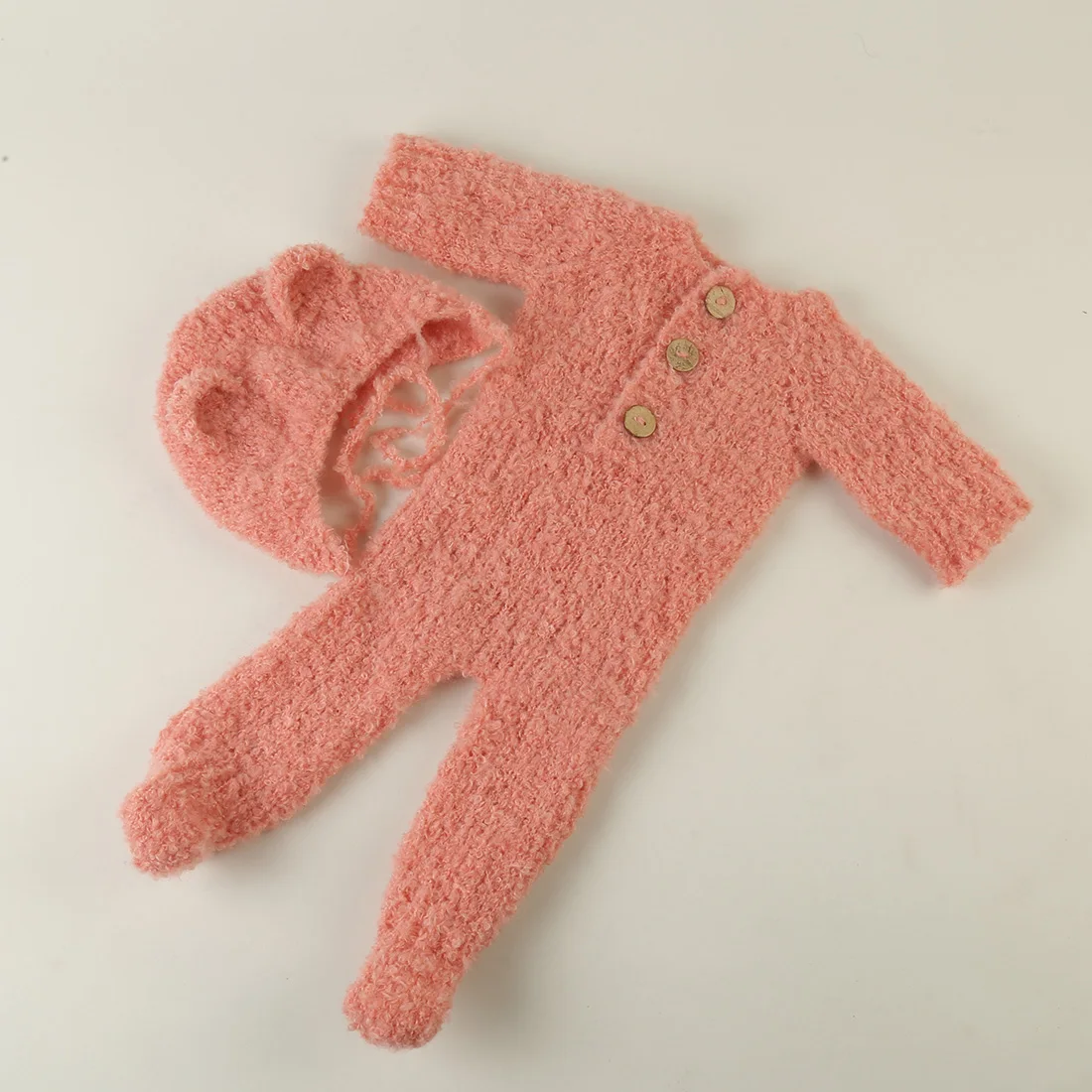 Conjunto de roupas de malha para bebês meninos, gorro e macacão de urso de pelúcia, adereços para fotografia de recém-nascidos, roupa para sessão de fotos