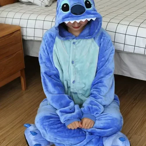 디즈니 스티치 겨울 성인 점프 수트, 남녀 잠옷 세트, 통합 할로윈 크리스마스 후드 만화 점프 수트