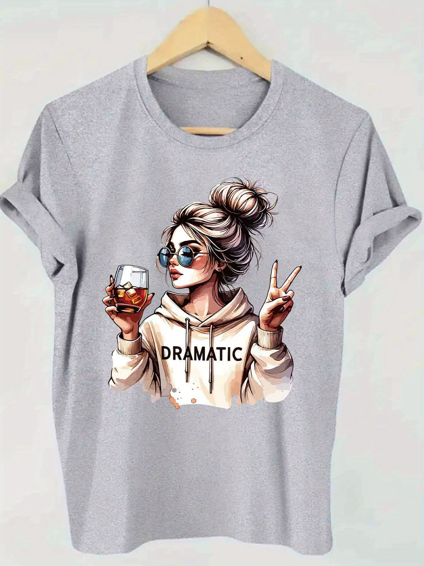 DRAMATIC Graphic Print T-shirt Women's Harajuku Short Sleeve Casual Women's T-shirt Clothing Street Tops Aesthetic Clothes