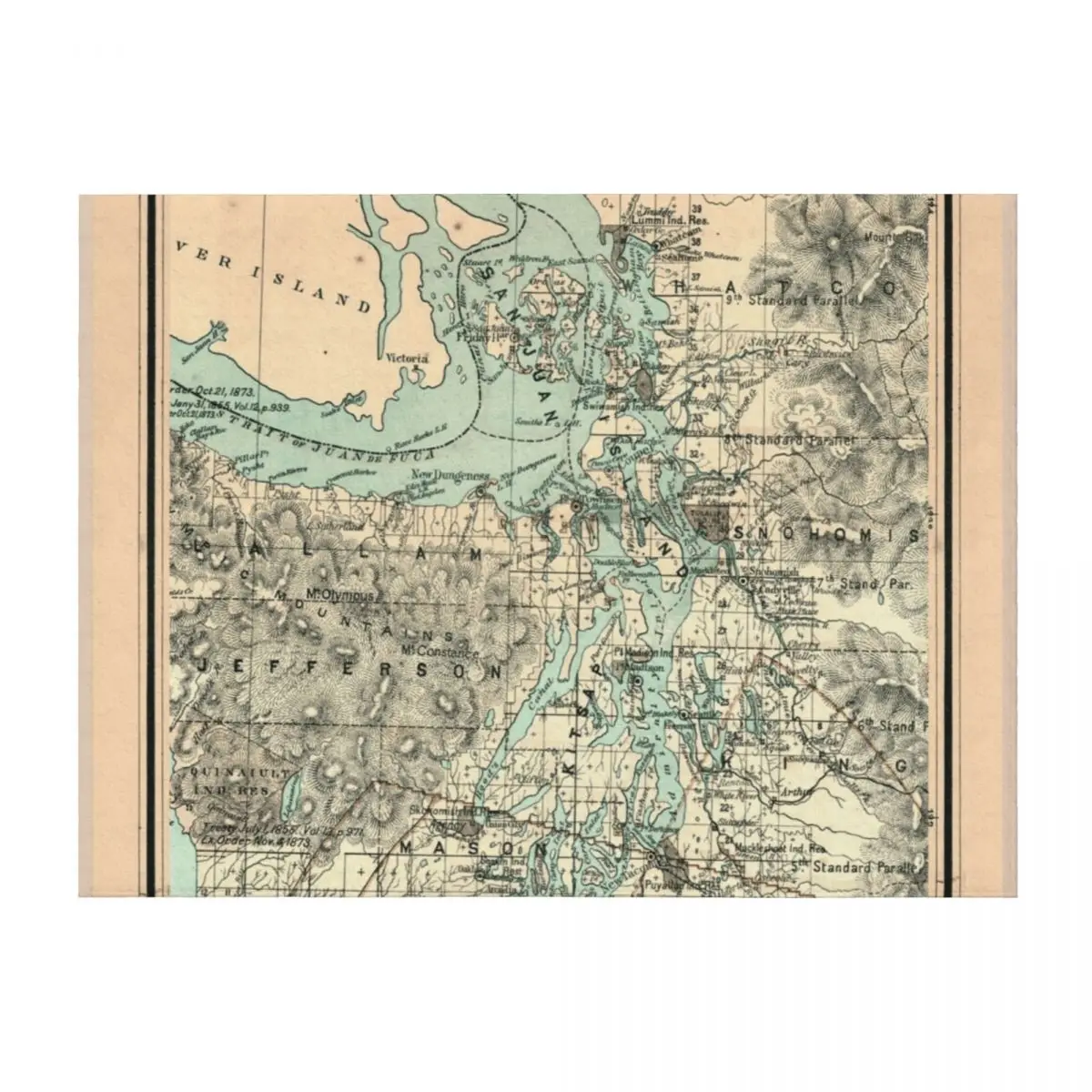 

Vintage Map of The Puget Sound (1883) Throw Blanket Furrys Luxury Designer Bed linens Large Blankets