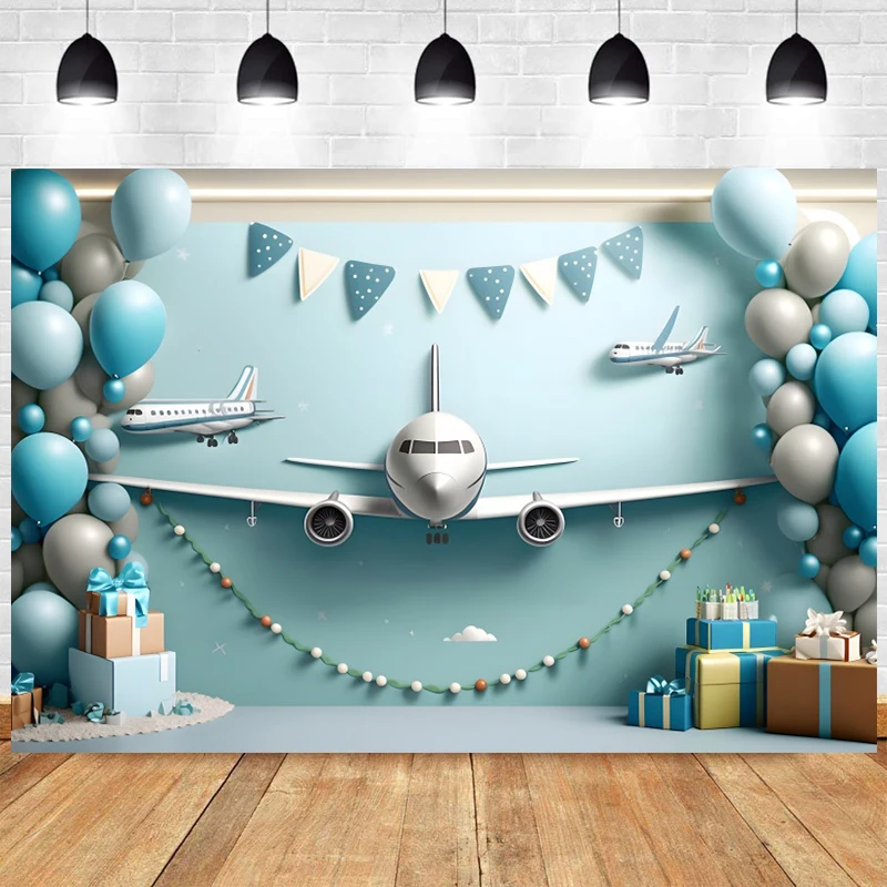 Plane Background for Photography Airplane Birthday Party Decorations Blue 1 Year Old Baby Boy Photozone Portrait Photo Backdrop