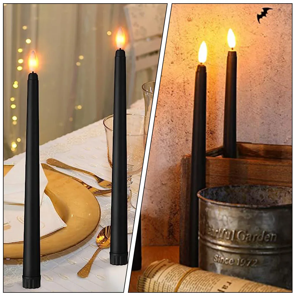 

12pcs Black LED Taper Candles Flameless Operated Candles Christmas Party Decor Tabletop Kitchen Counter Wedding Home
