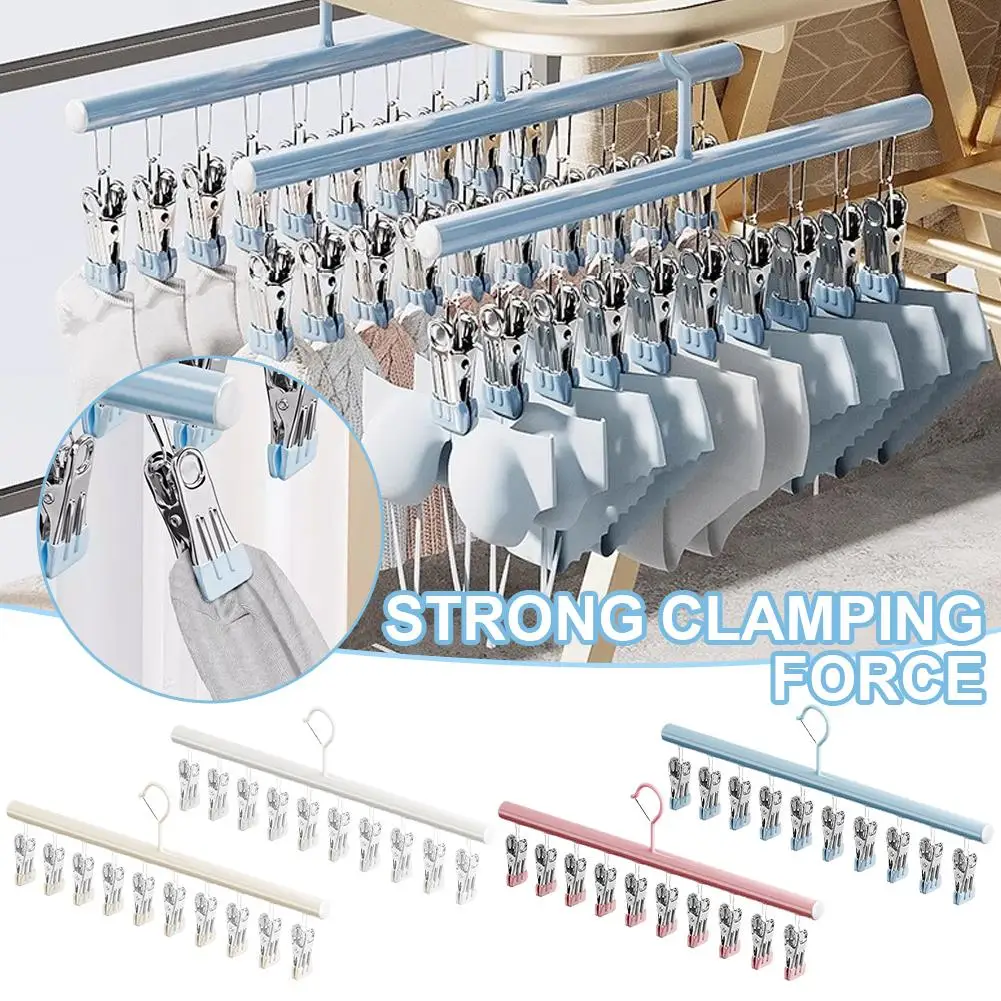 Closet Organizer With 10 Clips Space Saving Hanging Metal Multi-Clip Hanger For Leggings Pants Skirts 360 Rotating Hat Rack