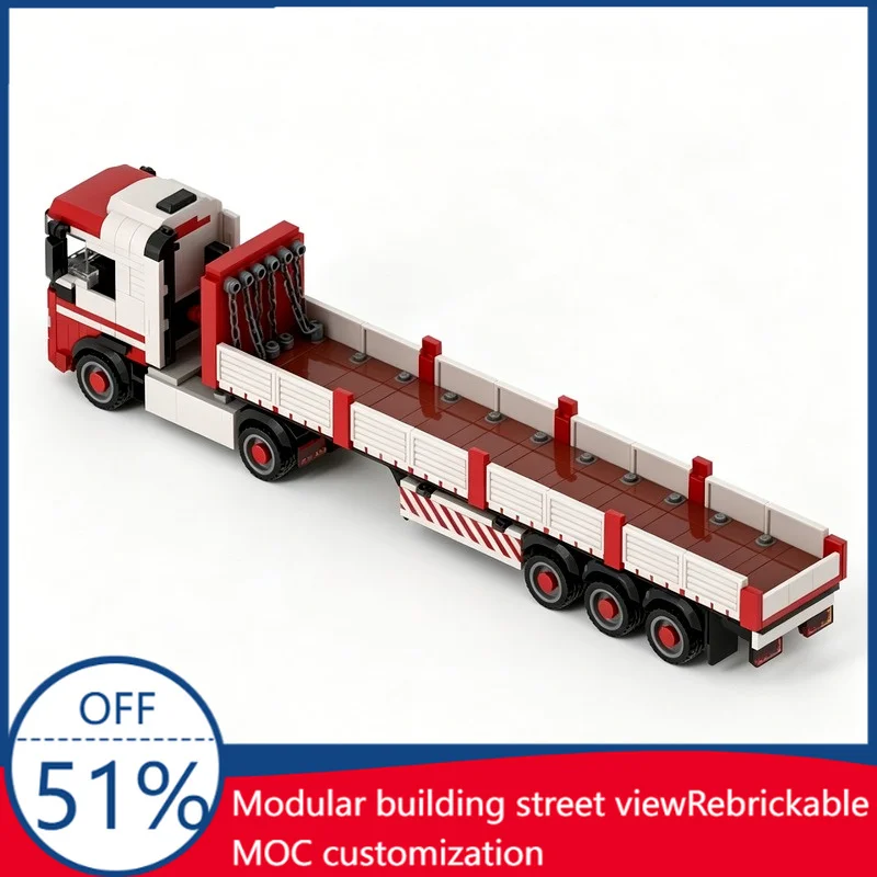

NEW 486Pcs MOC Curtain-Side Flatbed Trailer Truck Model Building Blocks Assembly Toy Educational Birthday Gift For Children Boys