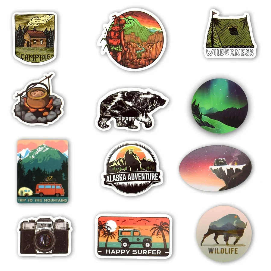 50 PCS Camping Travel Stickers Wilderness Adventure Outdoor Landscape Waterproof Decal Sticker to DIY Suitcase Laptop Motor Car