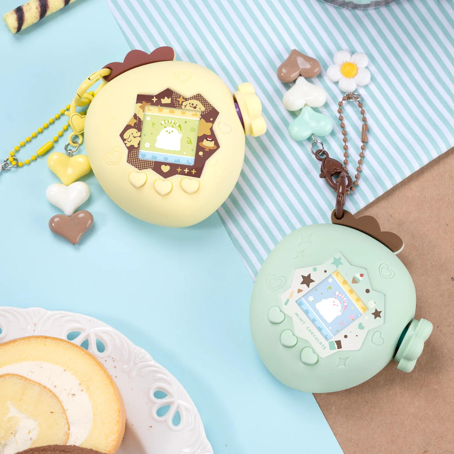 Capa de Silicone Sweet Pudding Chocolate para Tamagotchi Paradise Kit Completo com Cordão, Adesivo de Faceplate e Capa de Botão