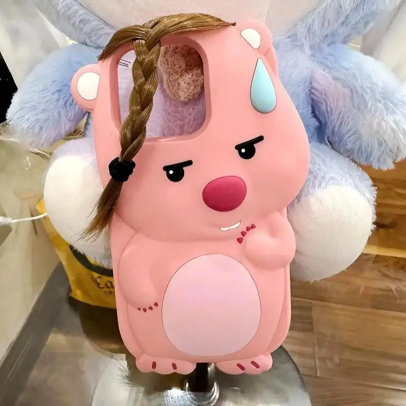 Funda de teléfono Kawaii Loopy para Iphone 11, 12, 13, 14, 15 Pro Max, protección de pantalla, carcasa de silicona de dibujos animados 3D, Castor Rosa divertido