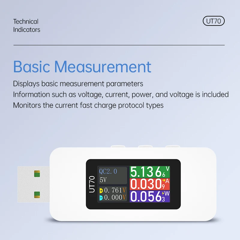 UT70 USB-tester Digitale voltmeter Ampèremeter Capaciteitsmeting Golfvormweergave Elektricien TYPE-C Snelle oplaaddetectie Trigger