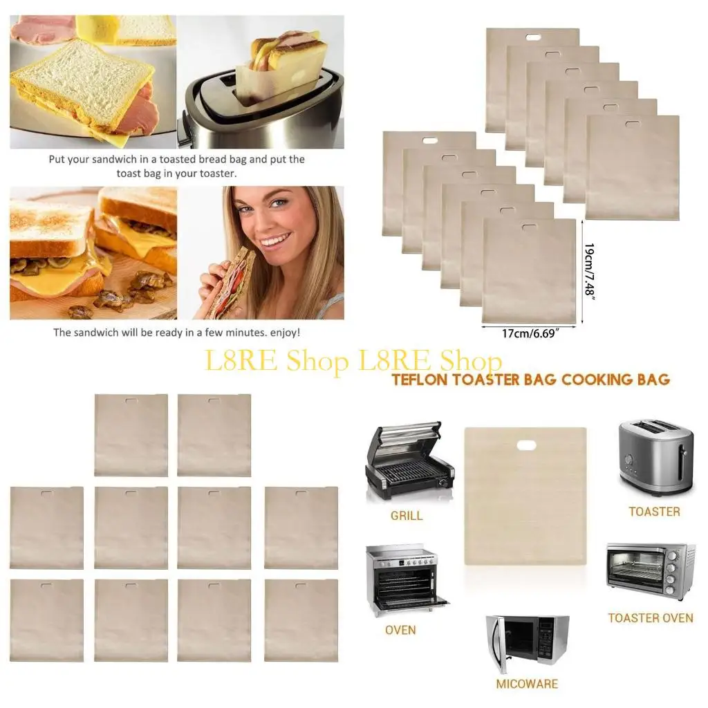 L8RE 10 PCS Durable Fiberglass Bags Reusable Toasted Sandwich Bag for Bread