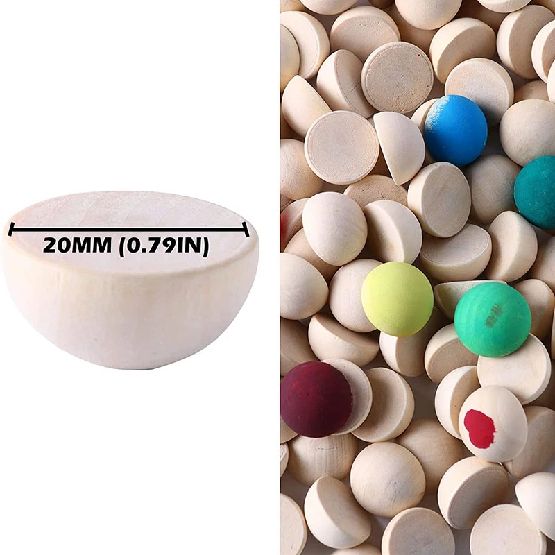 100Pcs 20 Mm Half Wooden Beads, Unfinished Split Natural Round Wood Balls Loose Beads For DIY Craft Christmas