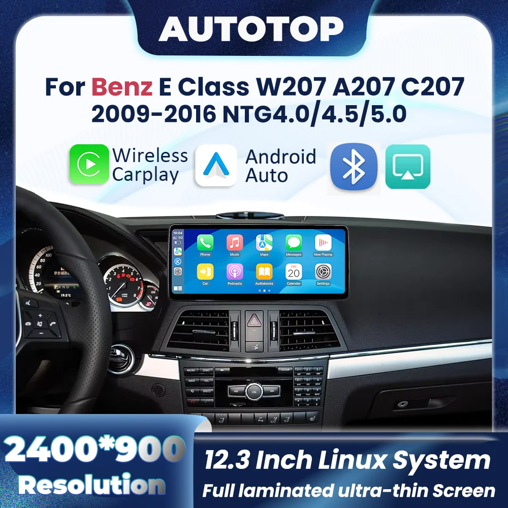 Autoradio multimédia sans fil CarPlay Android Auto, 12.3 pouces, 2400x900P, pour Mercedes Benz classe E C207 W207 A207 2009-2016, stéréo BT