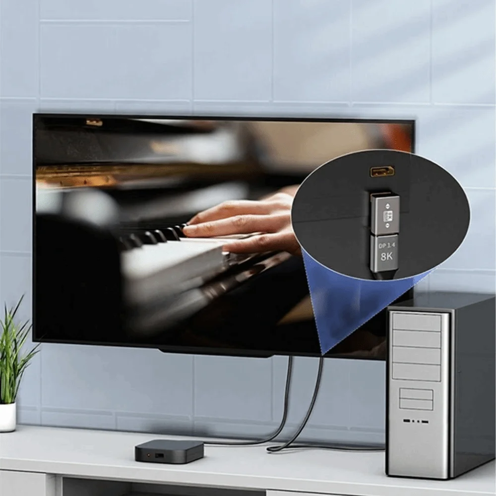 8K 60Hz Display Port Adapter DP1.4 90 Degree Angle DP Male to Female Converter DP Cable Extension L Shape Vertical DP Converter