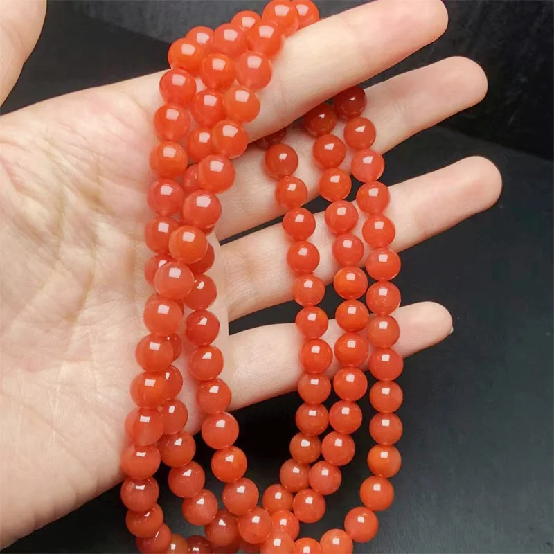 Natural Nanhong Agate Triple Circle 108 Beads Bracelet Crystal Reiki Healing Stone Fashion Jewelry Gift For Women 1pcs