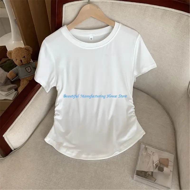 E56A Womens Neck Crop Top Casual Fitting Short Sleeve Tshirt Summers Short Top Blouses Streetwears Gifts