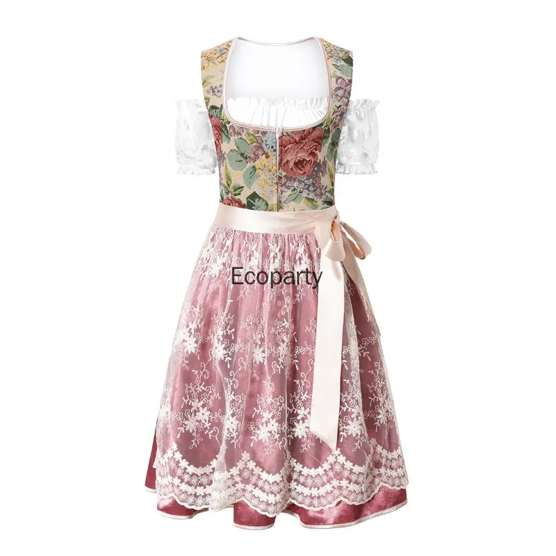 3-teiliges Set Damen Deutsches Traditionelles Dirndl-Kleid mit Spitzenschürze Elegantes Bayerisches Oktoberfest Biermädchen Cosplay-Outfit
