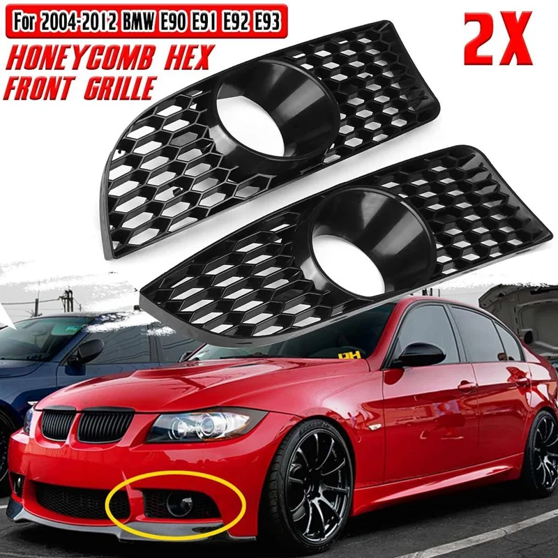 

2X Car Front Grille Grill Lower Bumper Fog Light Cover Trim For-BMW E90 E91 E92 E93 2004-2012 M3 Style