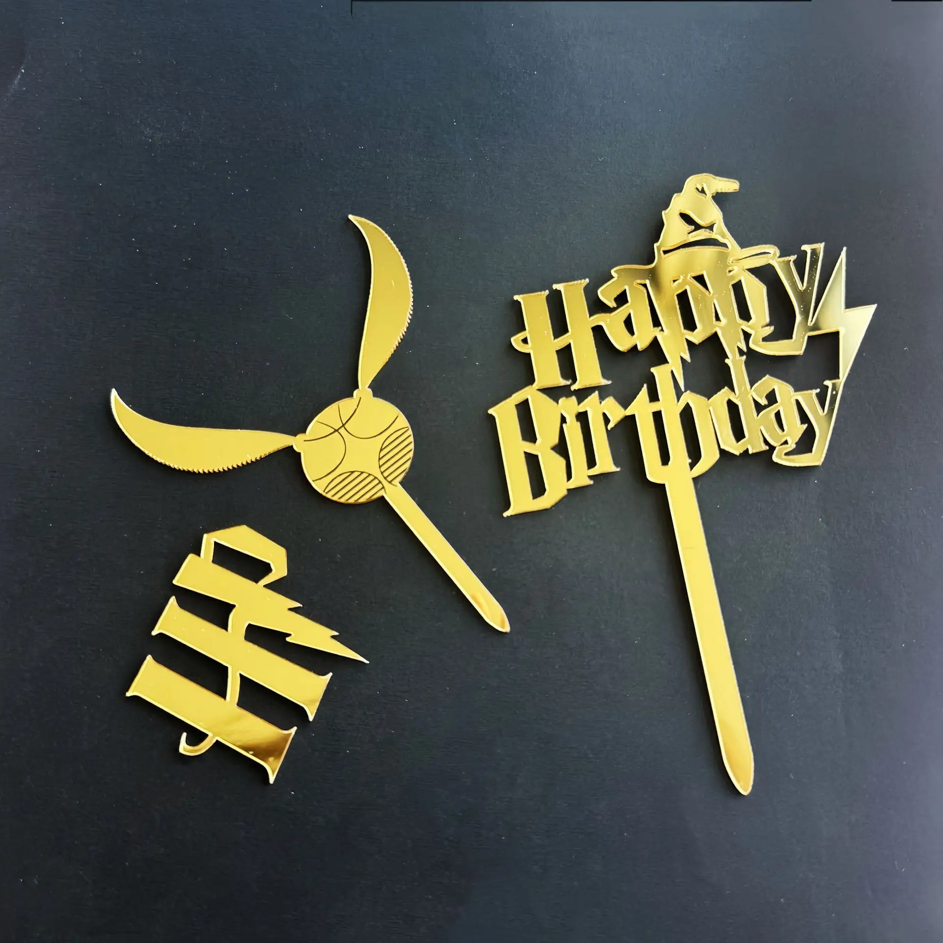 Ins Style Harry Potter Happy Birthday Acrylic Cake Topper Set, Boys Birthday Party Decorations Supplies