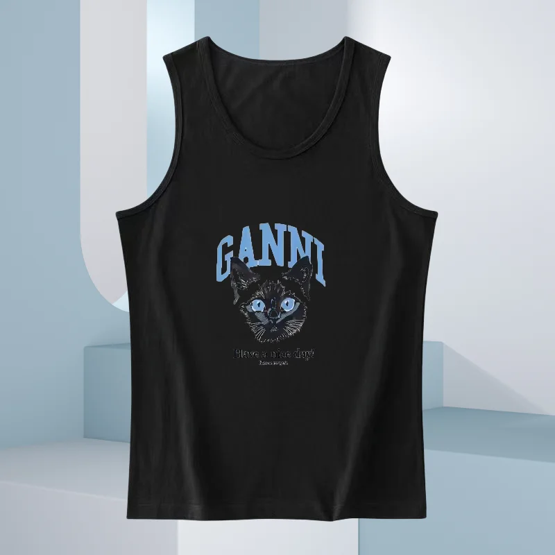 

2025 New Brand Women's Round Neck Summer New Sleeveless Women's Slim Fit Fashionable Casual Elastic Printed Tank Top