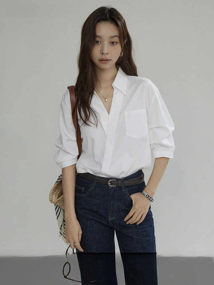 

Joli Choose Women's Classic Design Simple Commute White irt Summer Casual ort Sve V-Ne Loose Fit Comfortable irt