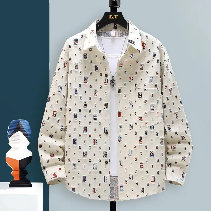 

High-end men's shirts spring and autumn loose casual long-sleeved shirts handsome inch shirts and jackets trendy