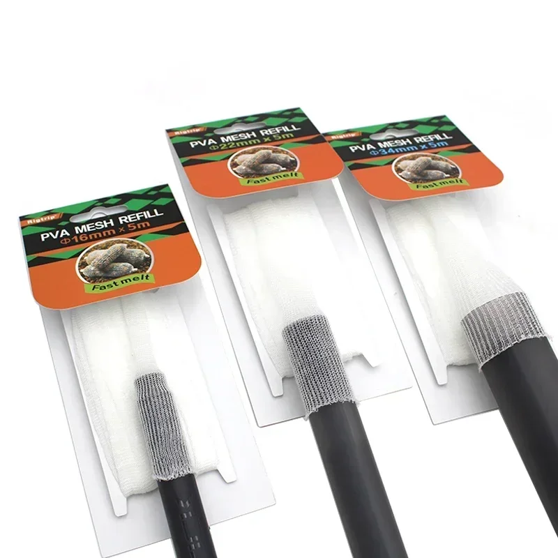 5m 16/22/34mm Carp Fishing PVA Mesh Refill Fishing Bag Mesh Water Soluble Mesh Carp Fishing Feeder Trap Bait Nets Tools