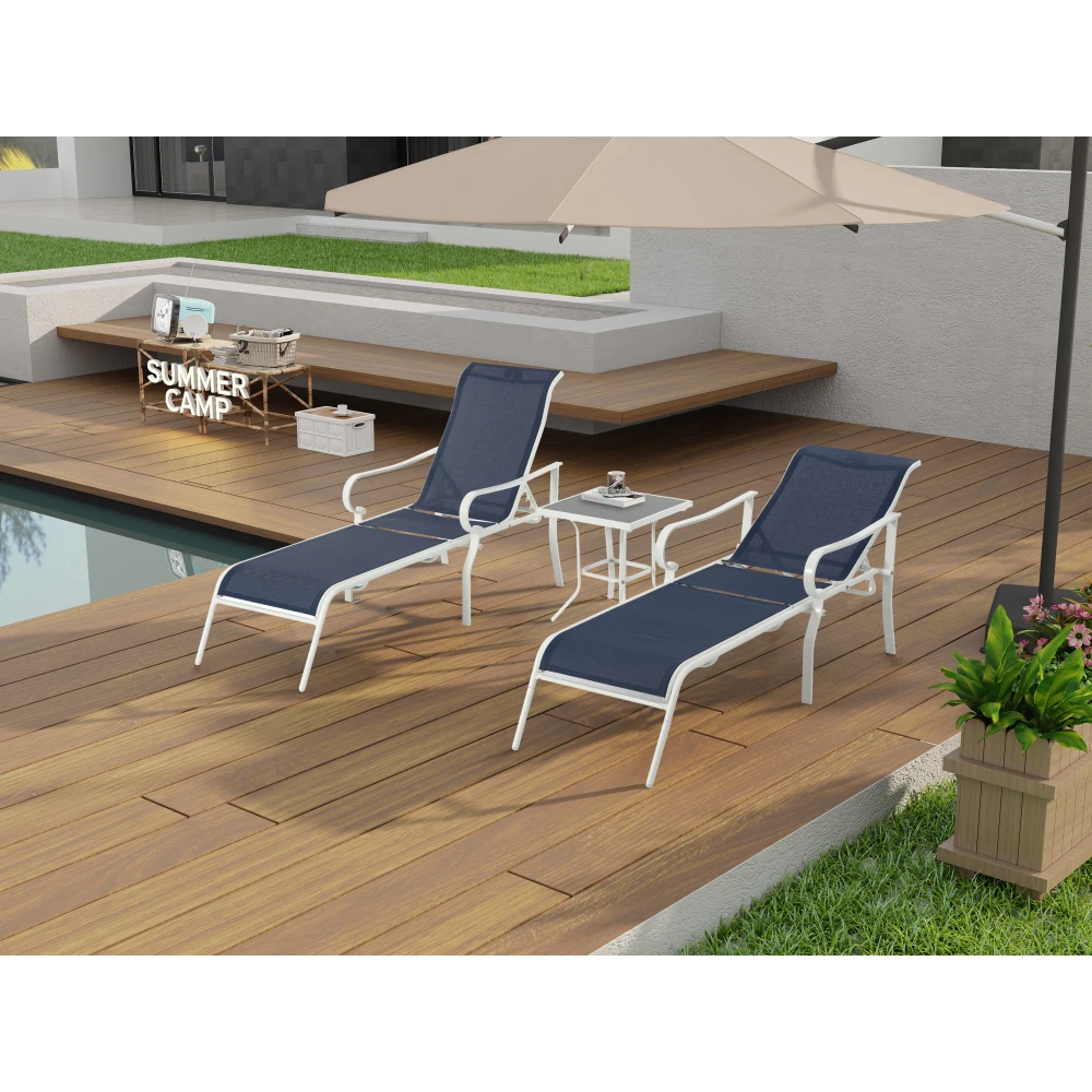 

3 Pack Patio Lounge Chair, Outdoor Chaise Lounge with 5 Adjustable Backrest, Sturdy Steel Frame, Sunbathing Recliner, Beach