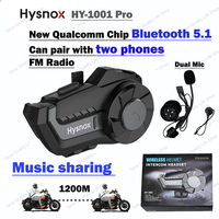 【Authentic】New Hysnox HY-1001 Pro Motorcycle Intercom Helmet Bluetooth 5.1 Music Sharing Headset 1000M 2 Riders Wireless Fu