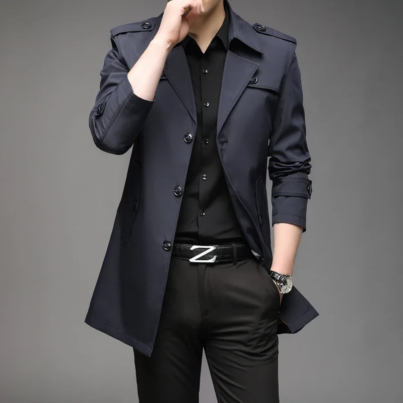 New Spring Men Trench Fashion England Style Long Trench Coats Mens Casual Outerwear Jackets Windbreaker Brand Mens Clothing 2024
