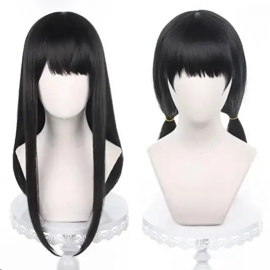 Perruque longue et droite noire Anime Mitakka Assa, perruque de cosplay pour femmes, perruque résistante à la chaleur pour fête d'Halloween