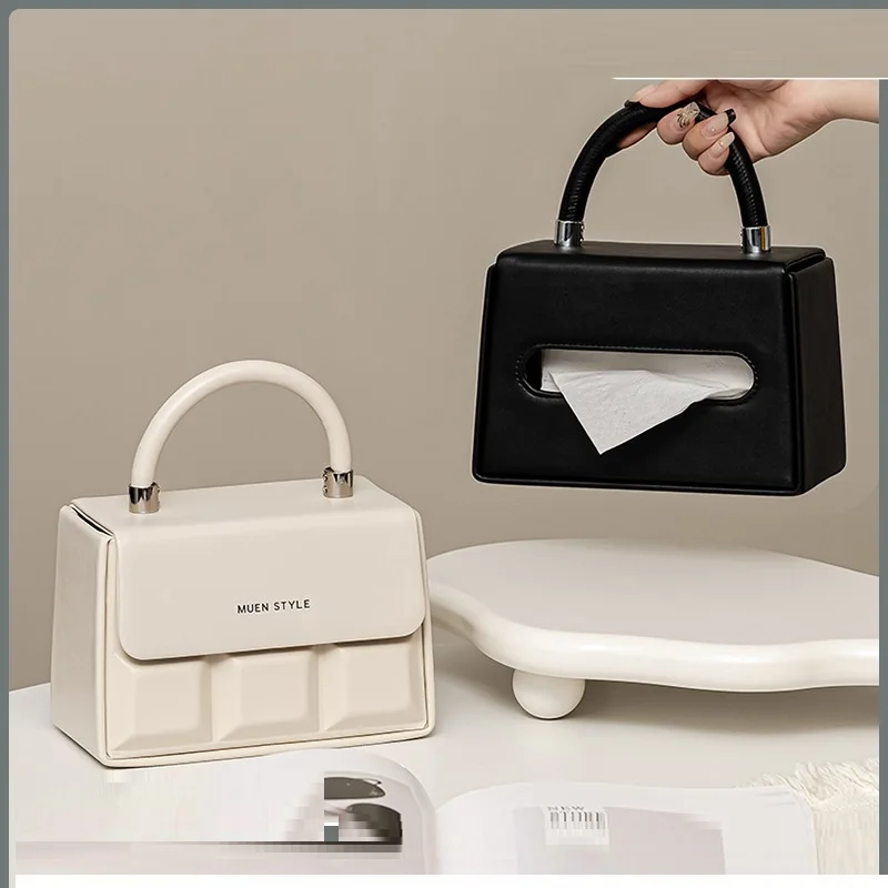 Leather Creative Handbag Tissue Box Living Room Desktop Tea Table Decorative Storage Box