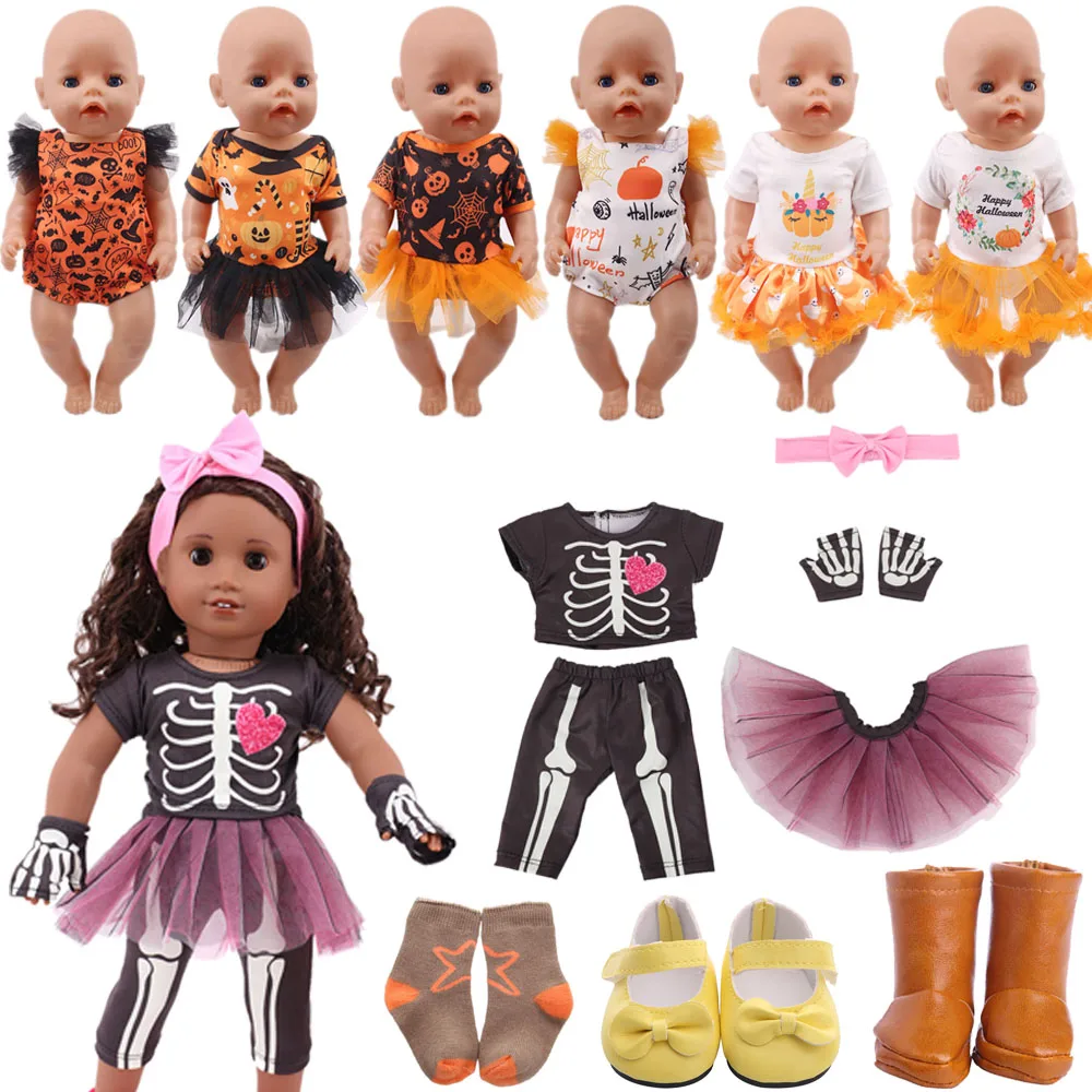 Halloween Doll Clothes For 43Cm Baby Reborn Dolls&18inch American Dolls For Girl's Dress Shoes Accessories Baby Clothes Gift