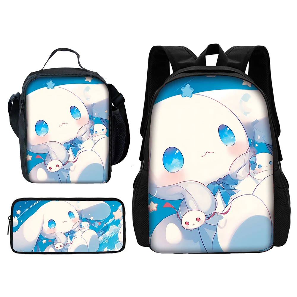 Cartoon Sanrioes Cinnamoroll Child School Backpack with Lunch Bags ,Pencil Bags School Bags for Boys Girls Best Gift