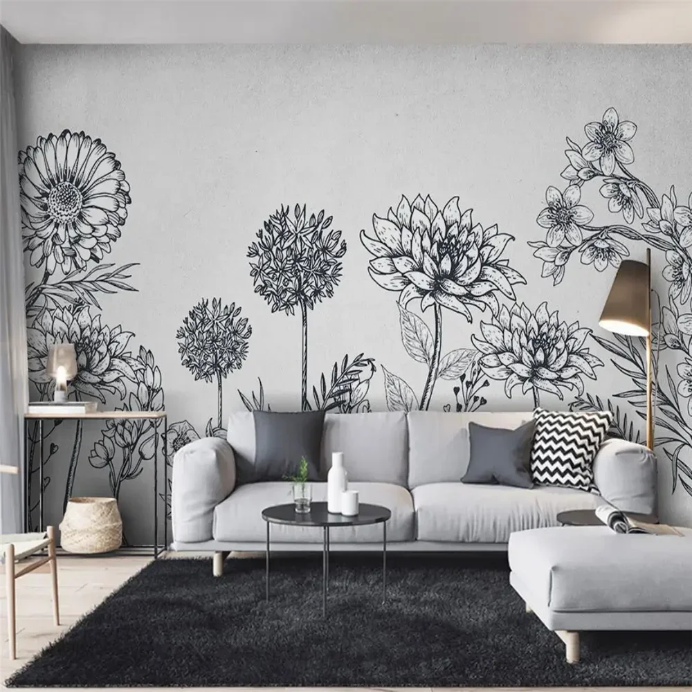 custom white flowers wall papers living room Restaurant Guest Room decorations Cafe Decoration 3D wall papers home decor sticker