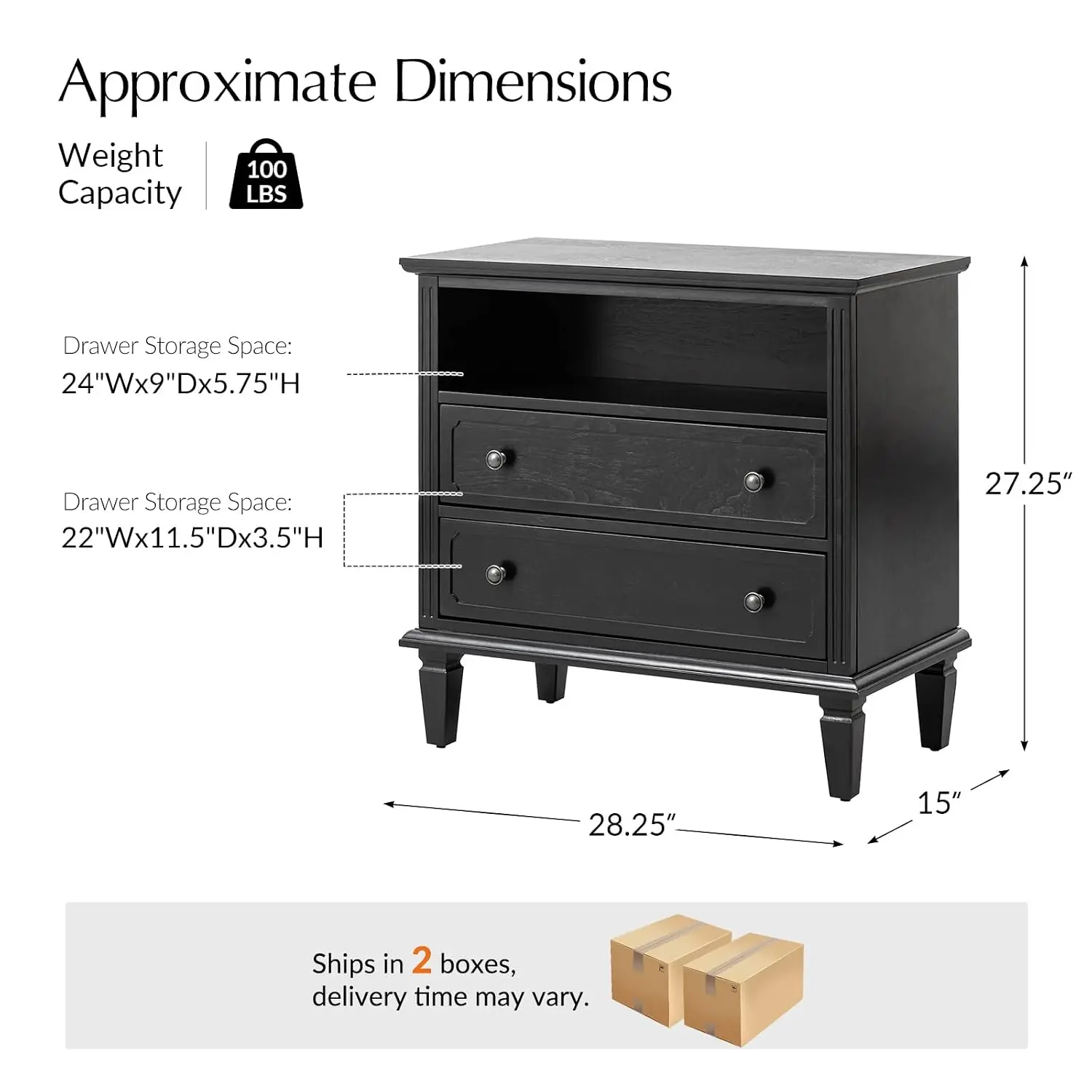 Farmhouse End Table With Charging Station Set Of 2 Black, Customized