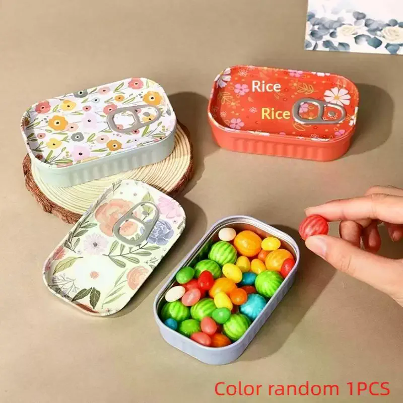 1Pcs Tinplate Box Flower Drink Can Design Empty Storage Case Candy Coin Pill U Disk Stationery Organizer No Rust Portable
