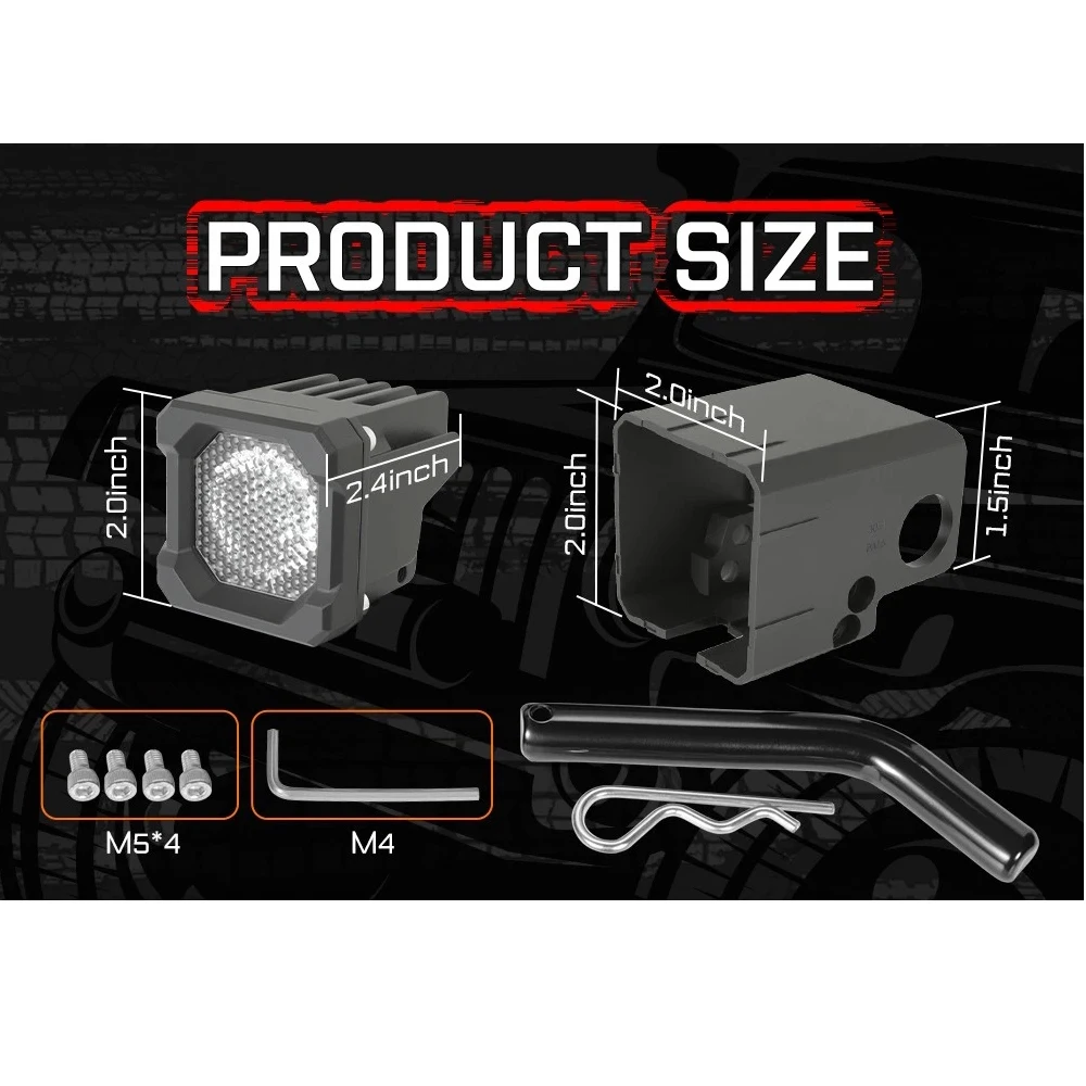 Red & White LED Towing Hitch Kit Backup Reverse Light For Pickup Trucks Waterproof 2x2' HitchMount Plug and Play Hitch Light Kit