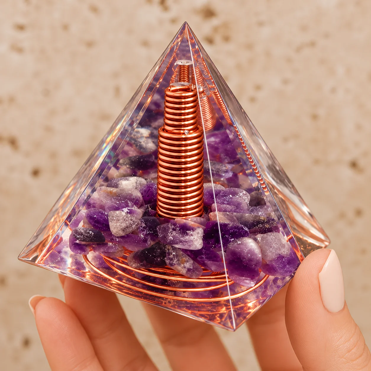 1pc Orgonite Pyramid With Amethyst, Energy For Yoga, Crystal Gifts, Crystals For Home Office Decoration, Balance Your Energy