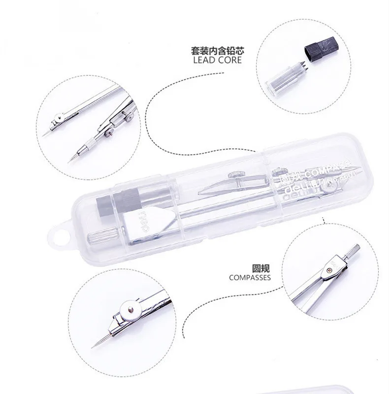 Metal Drafting Tools Drawing Math School Compasses Set with Pencil Refill Stationery Students Educational Supplies