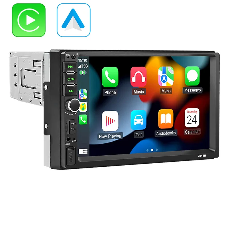 VENBES 7 inch autoradio universeel 1 DIN Carplay Android Auto, MirrorLink, touchscreen Bluetooth USB/TF/FM met CVBS-camera - afbeelding 1