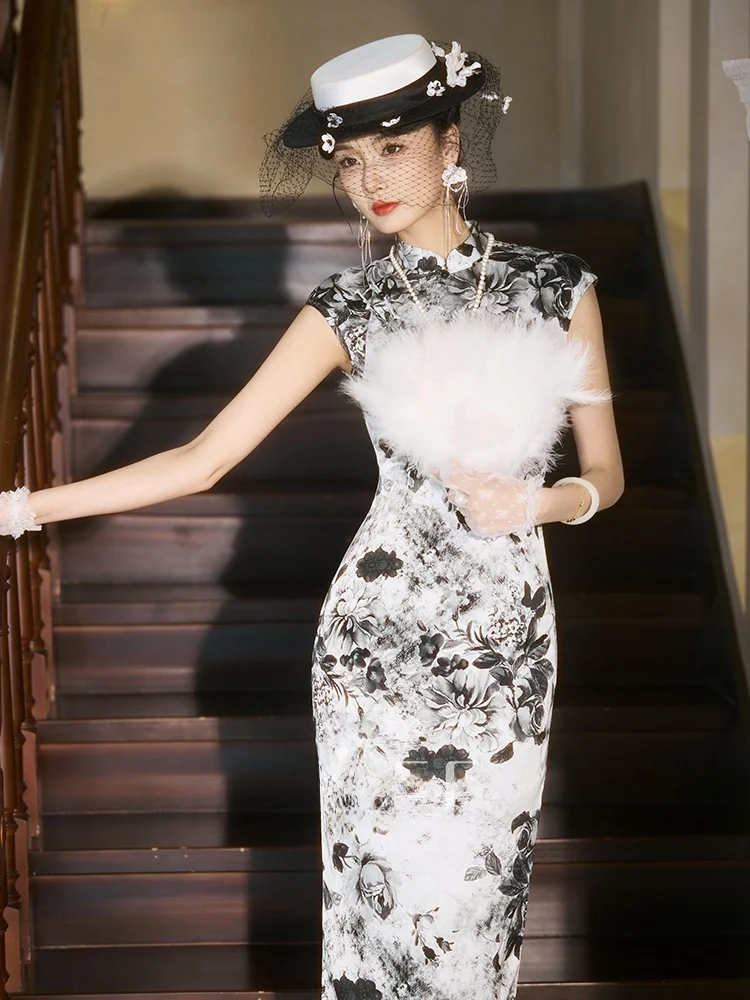 

Young Sle Evening Gown Host Traditional Chinese New Year Conference High End Ele Young Model Floral Pattern