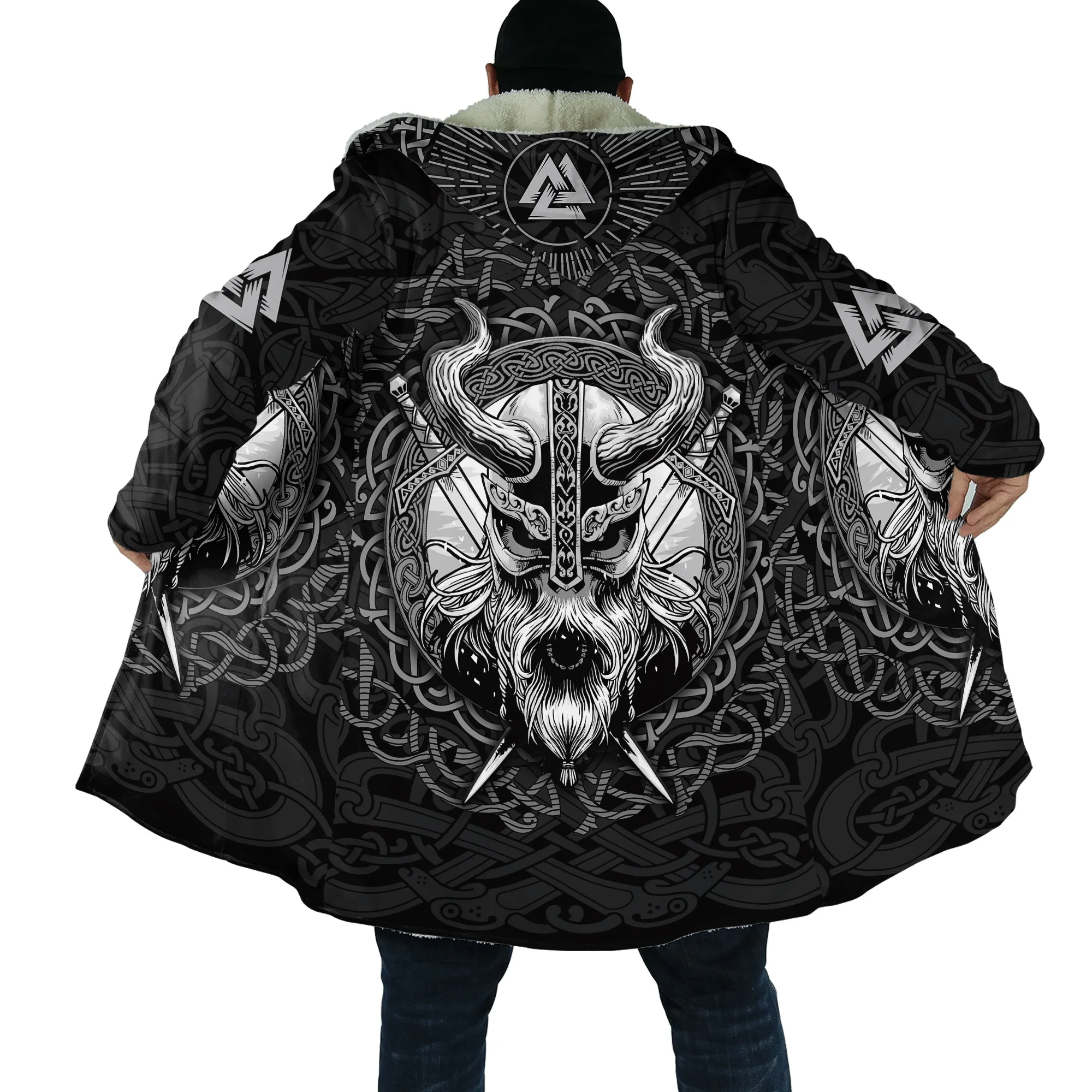 PLstar Cosmos Dragon and Odin Raven Tattoo 3D Printed Men\'s Fleece Hooded Cloak Unisex Casual Thick Warm Cape coat PF88