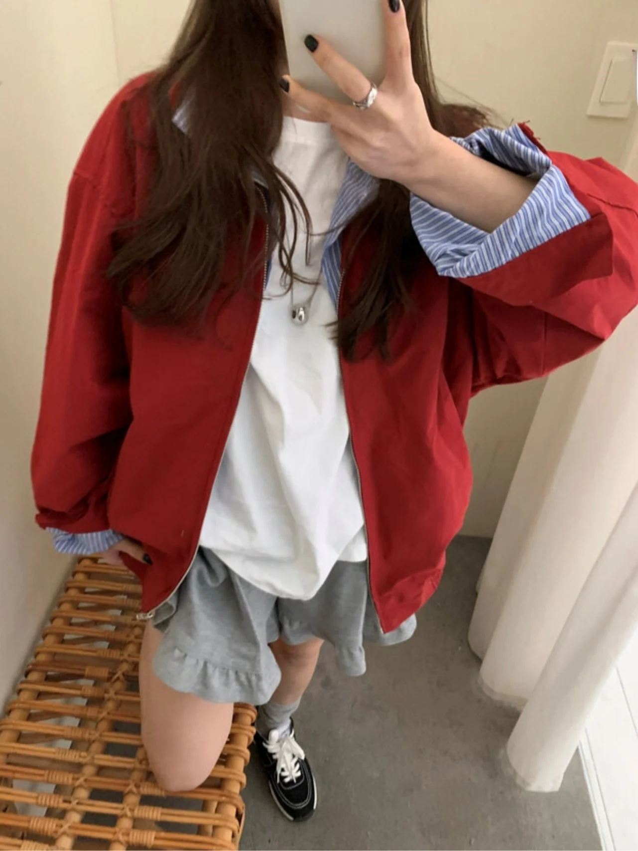 Retro a righe vestibilità ampia Jaet colletto finto in due pezzi da donna colore interno Blo autunno nuovo maglione capispalla Sle Chic
