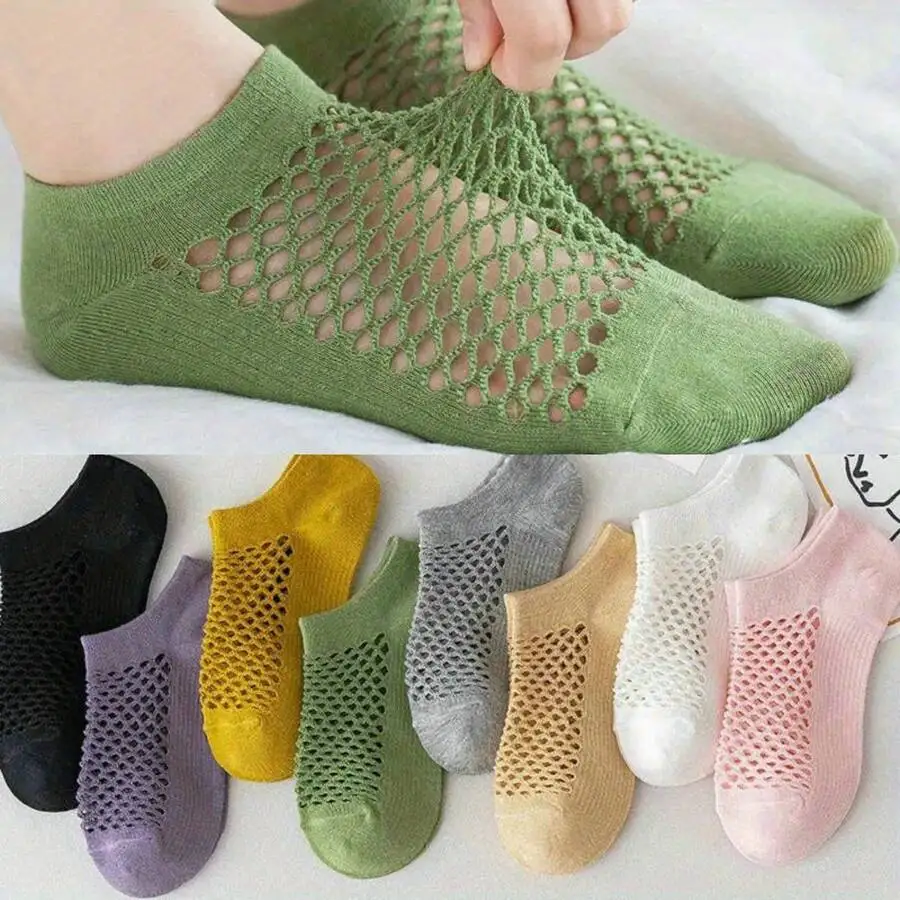 

Summer Breathable Mesh Ankle Socks Low-Cut Sports Running Fitness Socks Hollow Design Non-Slip Thin Invisible