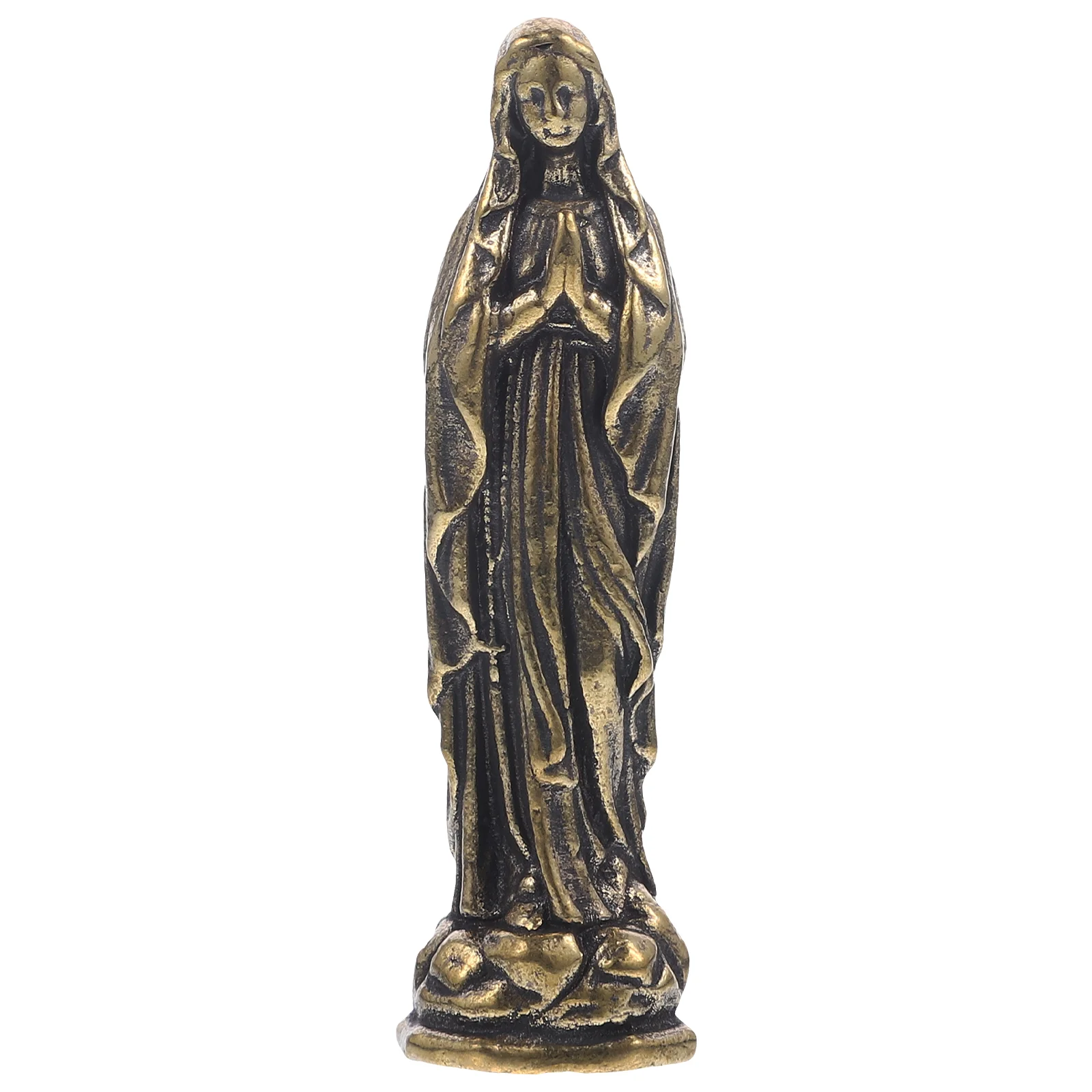 Virgin Mary Statue Brass Maria Mini Christmas Ornaments Catholicism Adornment Fairy Sculpture Golden