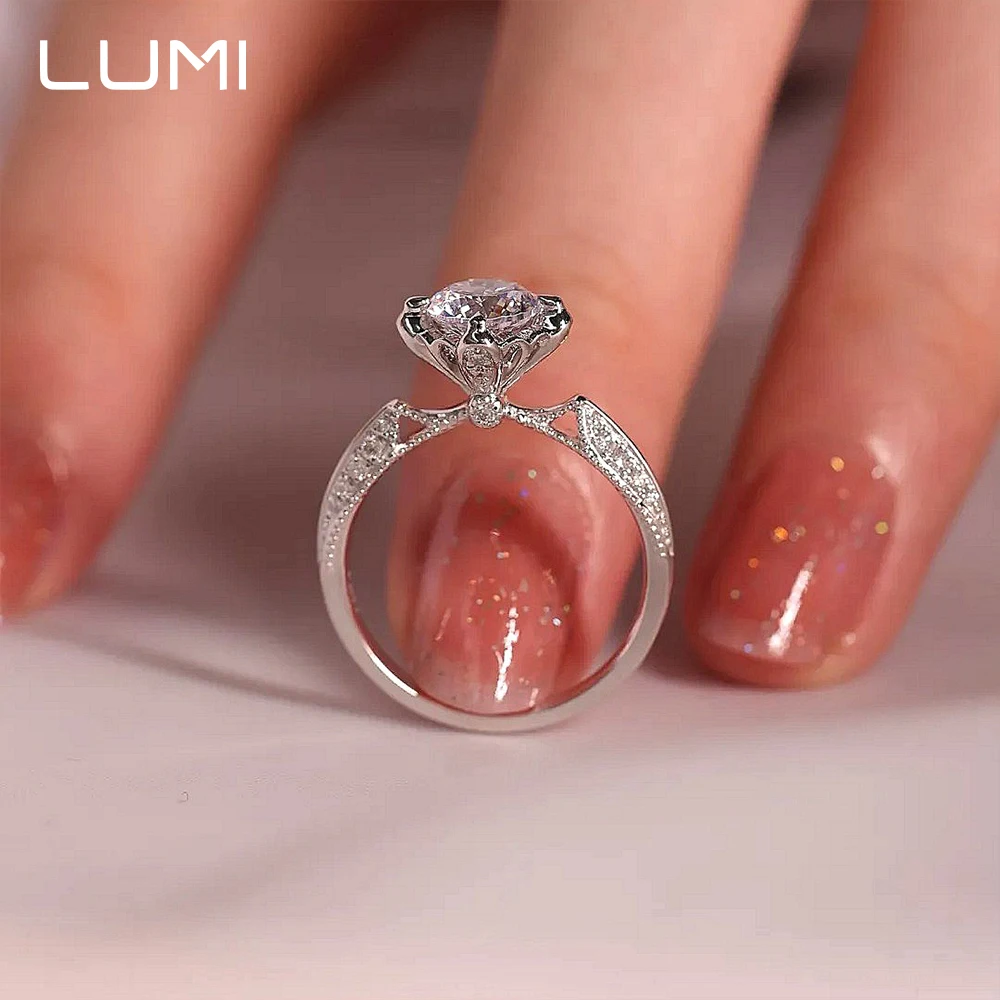 خاتم فضة استرليني 925 منقوش بالزهور 1CT D-Color مويسانيتي - أشرطة عزر مصنوعة يدويًا على شكل حرفي عتيق مع ألماس مطلي بالمختبر