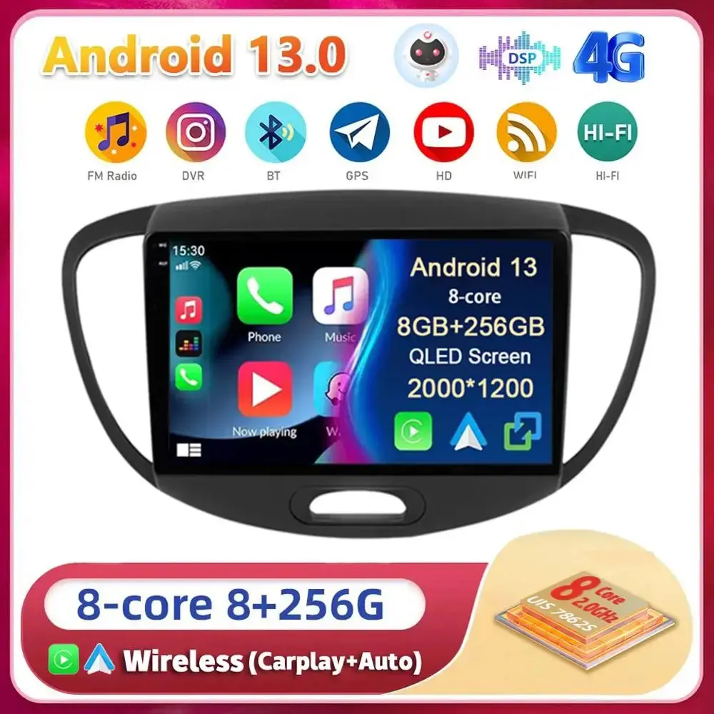 

Android 13 Carplay Auto For Hyundai i10 2007 2008 2009 2010 -2013 Multimedia Navigation Car Radio Player WIFI+4G 2DIN Stereo DSP